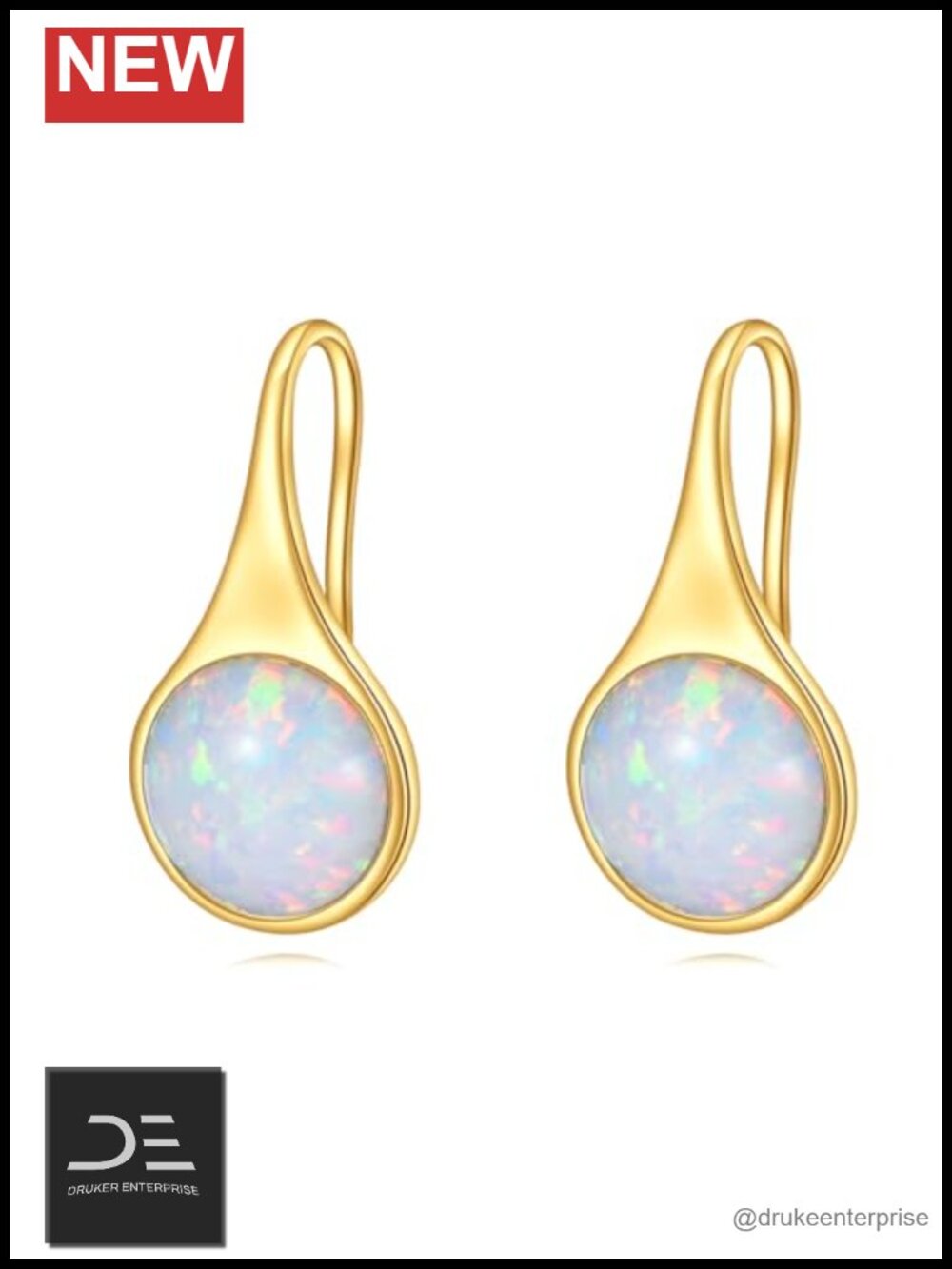 14K Solid Gold Opal Leverback Earrings - Drop Dangle